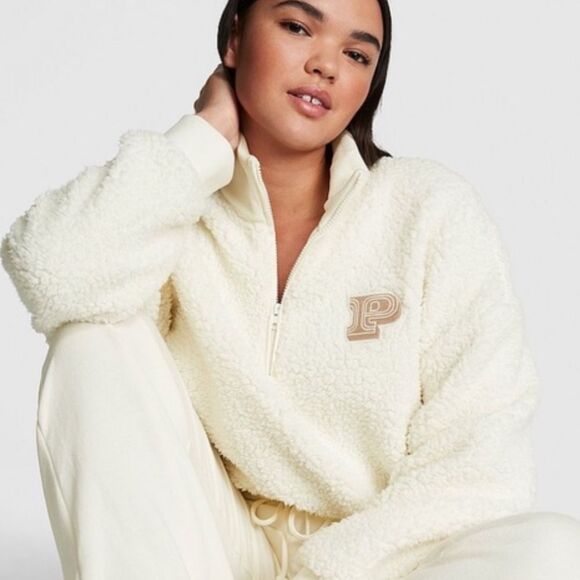 NWT PINK Victoria Secret Teddy Fleece Pullover (size XL) - Picture 2 of 6